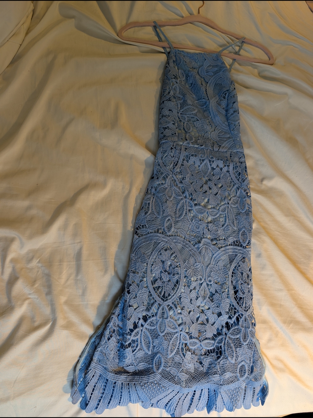 Lovers + Friends Powder Blue Lace Maxi Dress with Double Straps